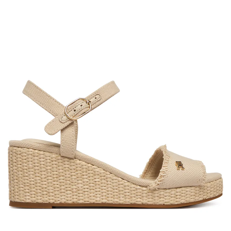 Σανδάλια Tommy Hilfiger Mid Woven Wedge Espad Fringe FW0FW09470 Μπεζ