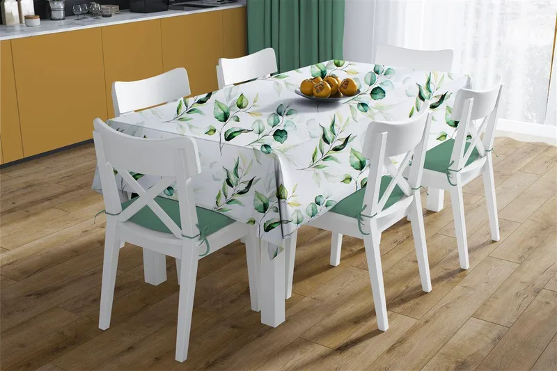 Σετ 2τμχ Τραπεζομάντηλο & Runner Polycotton Αλέκιαστο 140x140εκ.-40x140εκ. Green Leaves 462 White-Green DimCol (Χρώμα: Λευκό, Ύφασμα: 70% Βαμβάκι-30% Polyester) - DimCol - 33363353001