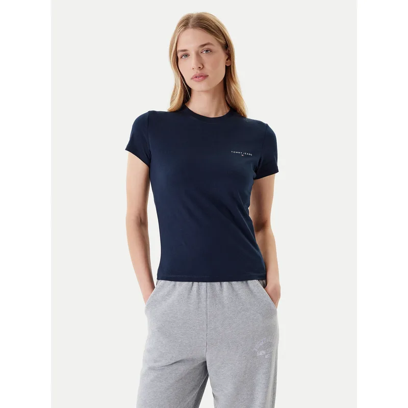 Tommy Jeans T-Shirt Linear DW0DW21164 Σκούρο μπλε Slim Fit