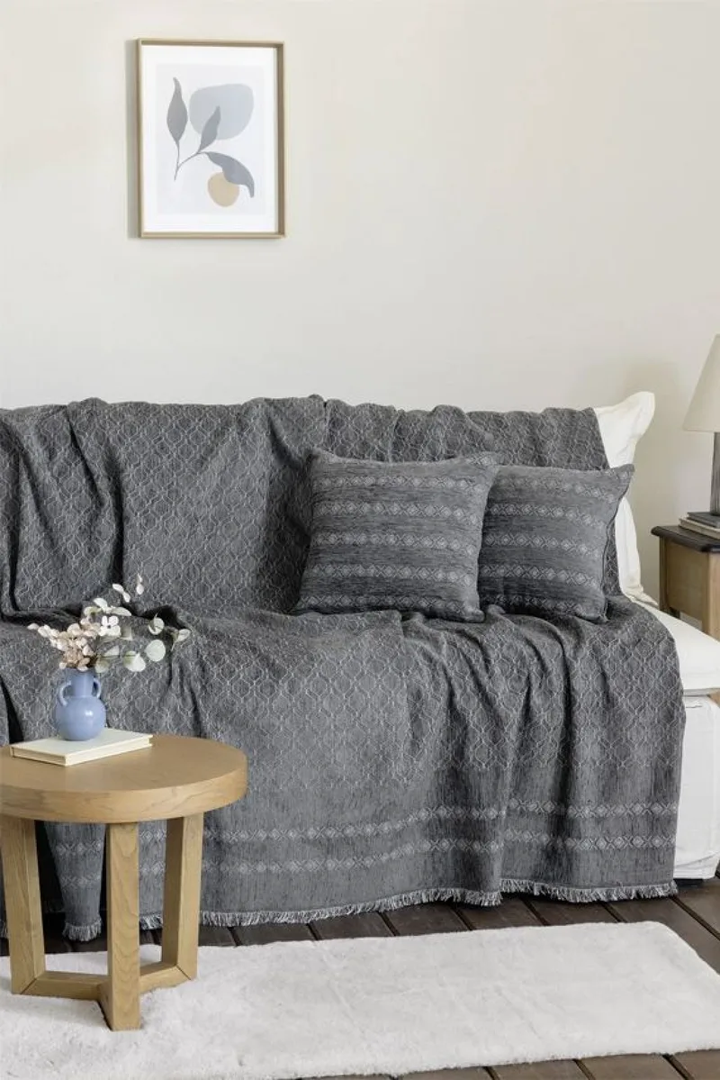 Ριχταρι Τετραθεσιου Καναπε Mansi Gray Nima 180x350x0cm Μονόχρωμο