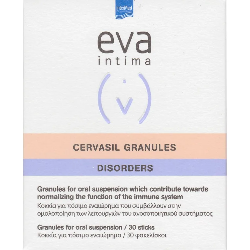 Eva Intima Cervasil Granules Disorders Συμπλήρωμα Διατροφής Βιταμινών Β2, Β9 & Εκχυλίσματος Μανιταριού Shitake με Ανοσοτροποποιητική Δράση για Γυναίκες & Άνδρες με Γεύση Βερίκοκο & Γκρέιπφρουτ 30 Sachets