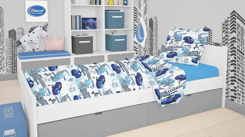 Σετ Σεντόνια Polycotton Μονά 160x240εκ. Speed Racer 291 Dimcol (Τύπος κατωσέντονου: Χωρίς Λάστιχο, Χρώμα: Λευκό, Ύφασμα: 70% Βαμβάκι-30% Polyester) - DimCol - 1924685225029198