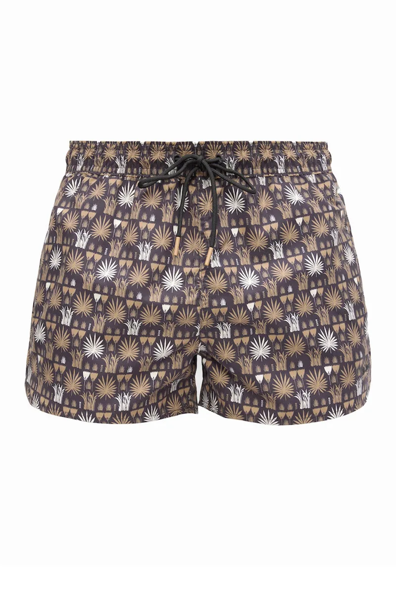 BOSS BEACHWEAR ΜΑΓΙΩ CALA FLORAL ΜΑΥΡΟ-ΚΑΦΕ