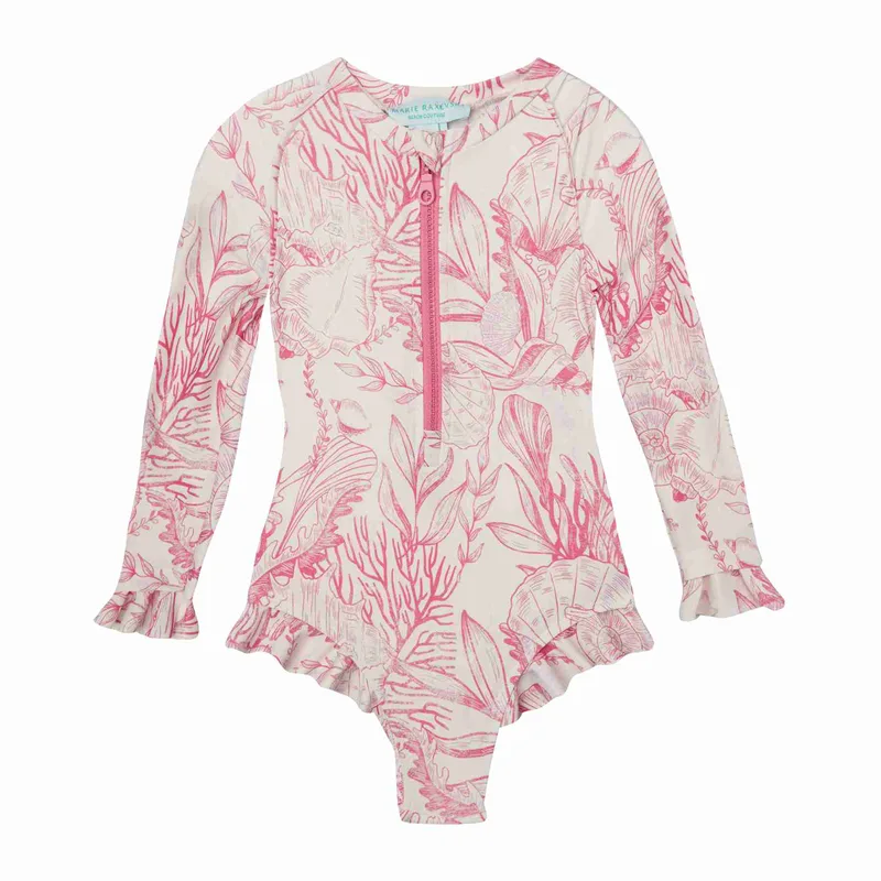 GIRL'S ONE PIECE LONG SLEEVE RUFFLES THALASSA PINK