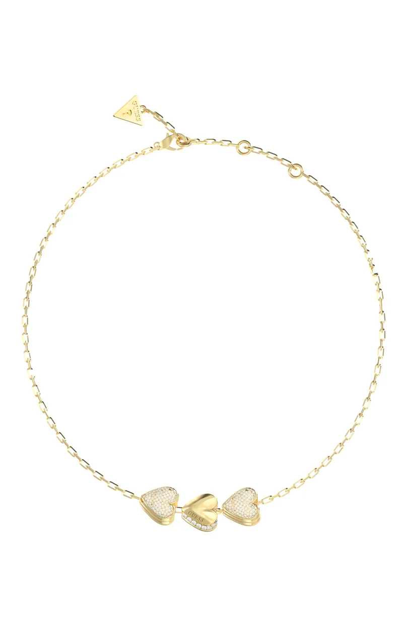 GUESS STEEL BY YOUR SIDE JUBN06078JWYGT/U Κολιέ Χρυσό Με Τρεις Καρδιές