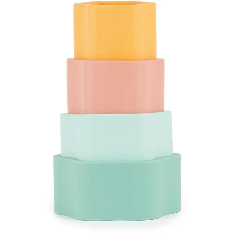 Bieco Silicone Stacking Tower Flower παιχνίδι δραστηριοτήτων 12 m+ Tropical Vibes 4 τμχ