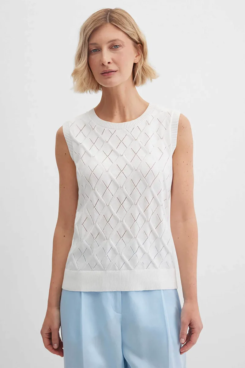 Gerry Weber γυναικείο πλεκτό τοπ αμάνικο - N66501102042 Λευκό