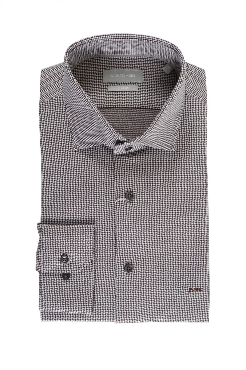 MICHAEL KORS ΠΟΥΚΑΜΙΣΟ ΜΙΚΡΟΣΧΕΔΙΟ SLIM FIT ΚΑΦΕ