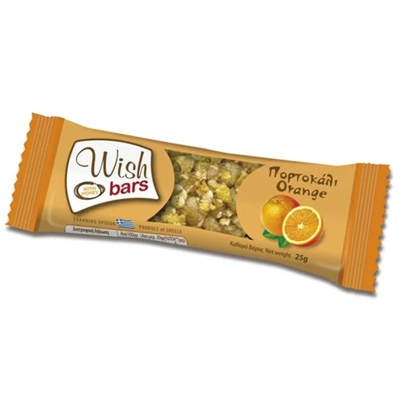 Wish Bars Cereals & Πορτοκαλί Μπάρα Υγιεινής Διατροφής Χωρίς Ζάχαρη με Δημητριακά & Πορτοκάλι 25g