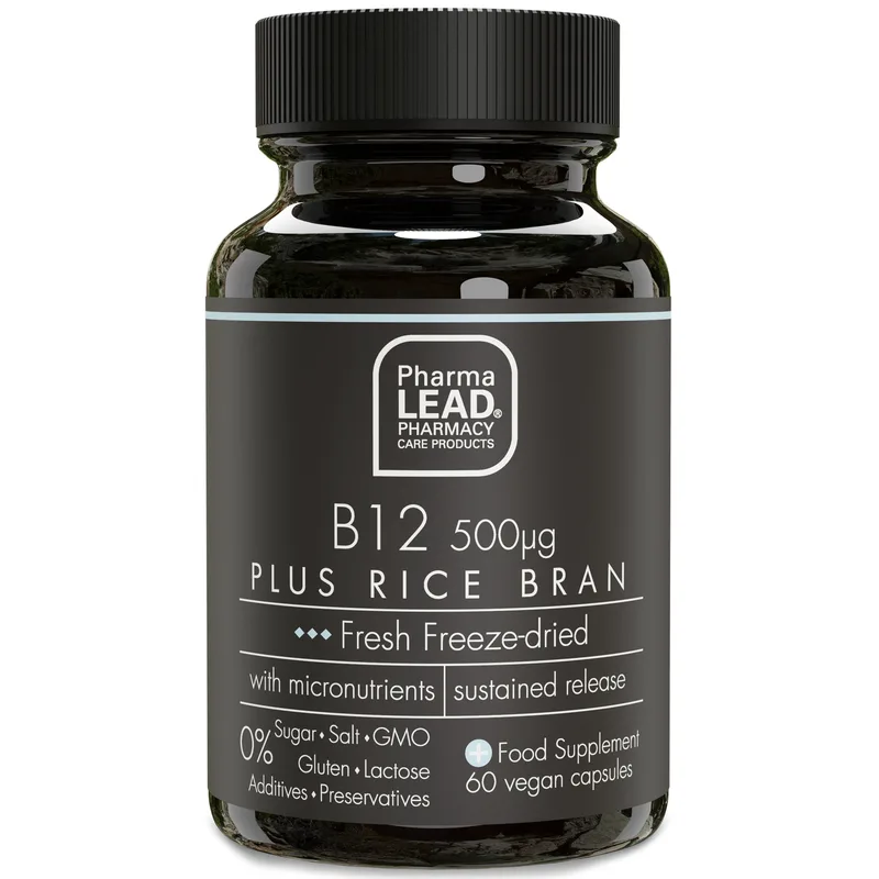 Pharmalead Black Range B12 500μg Plus Rice Bran Συμπλήρωμα Διατροφής για την Ομαλή Ψυχολογική Λειτουργία & τη Μείωση της Κόπωσης 60veg.caps