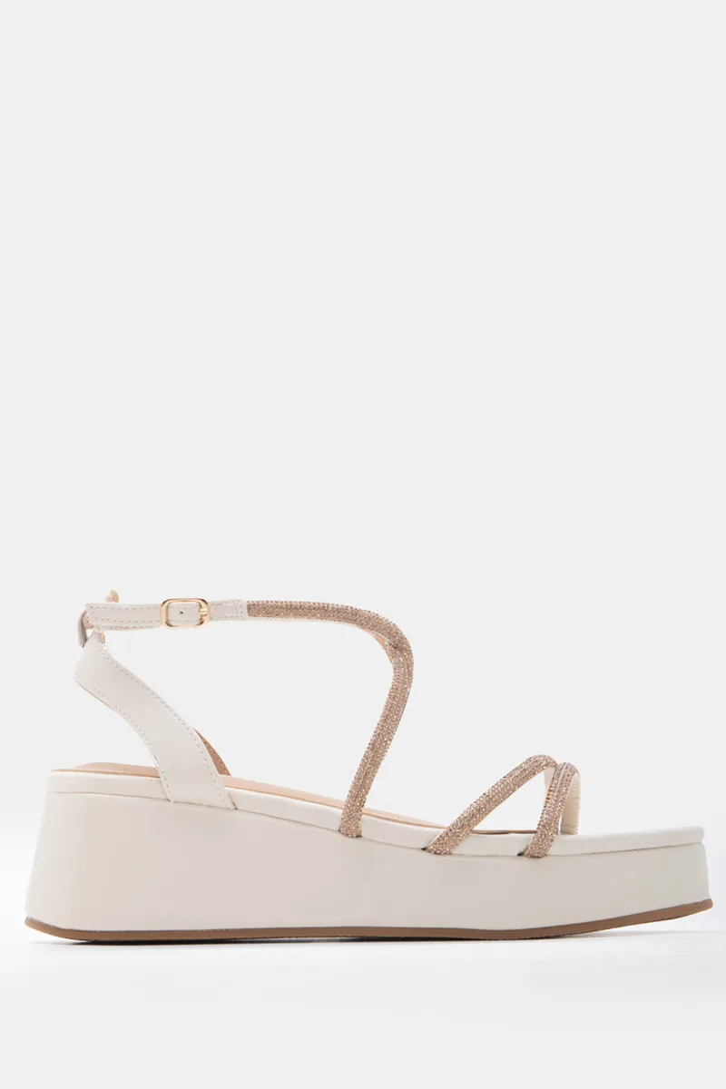 Πλατφόρμες Flatform με Strass - Μπεζ
