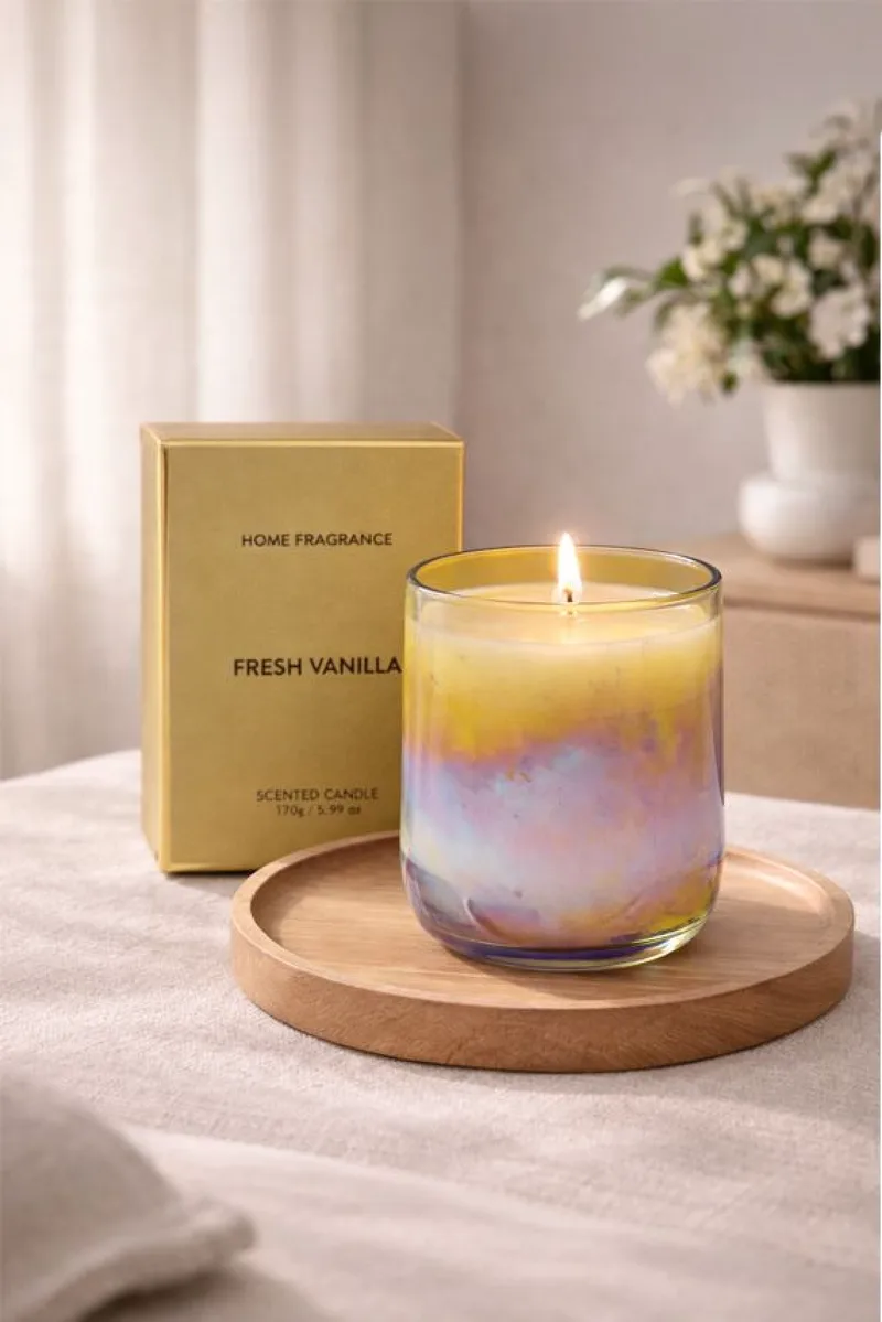 Αρωματικο Κερι Με Αρωμα Fresh Vanilla 170Gr 8x8x9.5cm Μονόχρωμο Kaeming