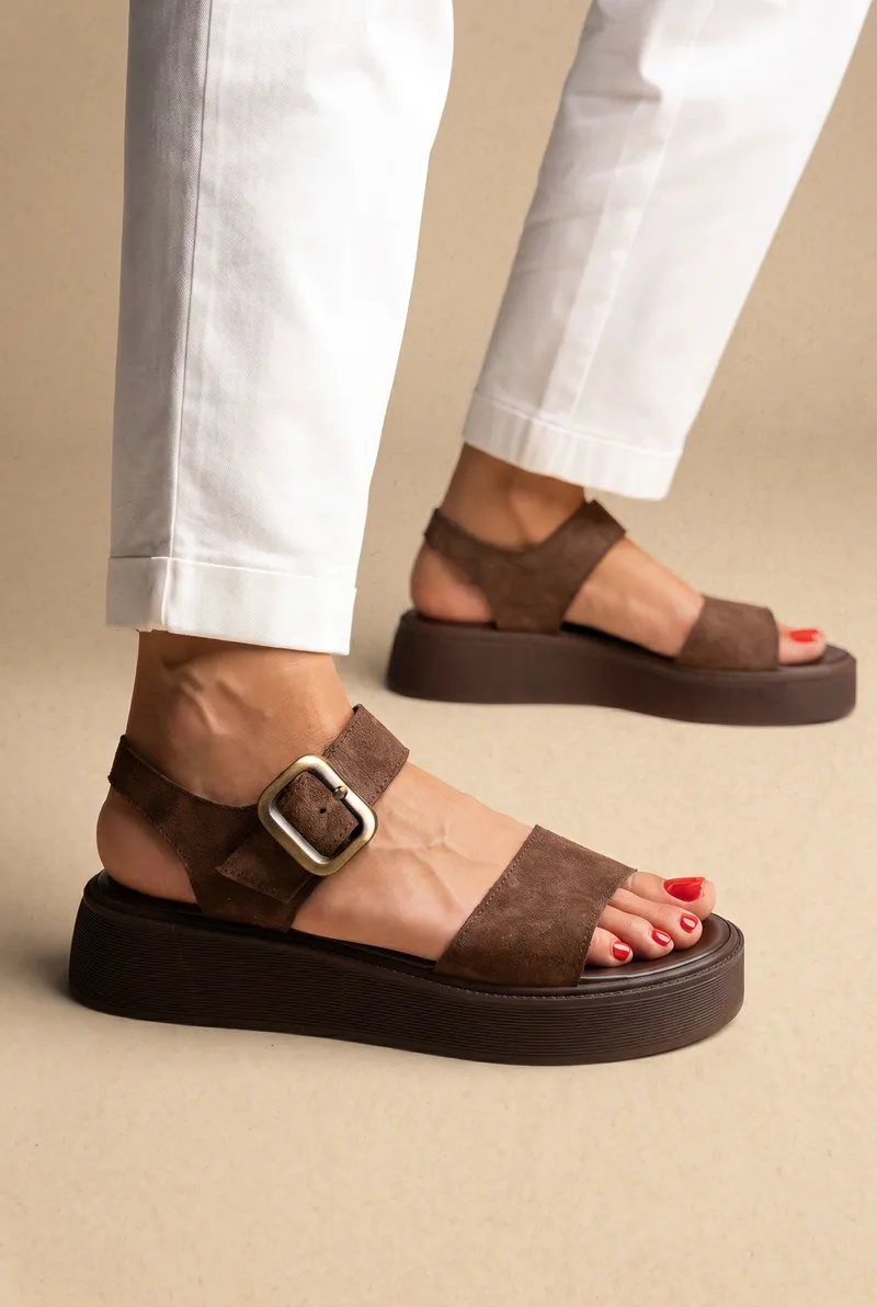 IRIS Flatform Sandals Ankle Strap - SARA 1190 - Καφέ Σουέτ