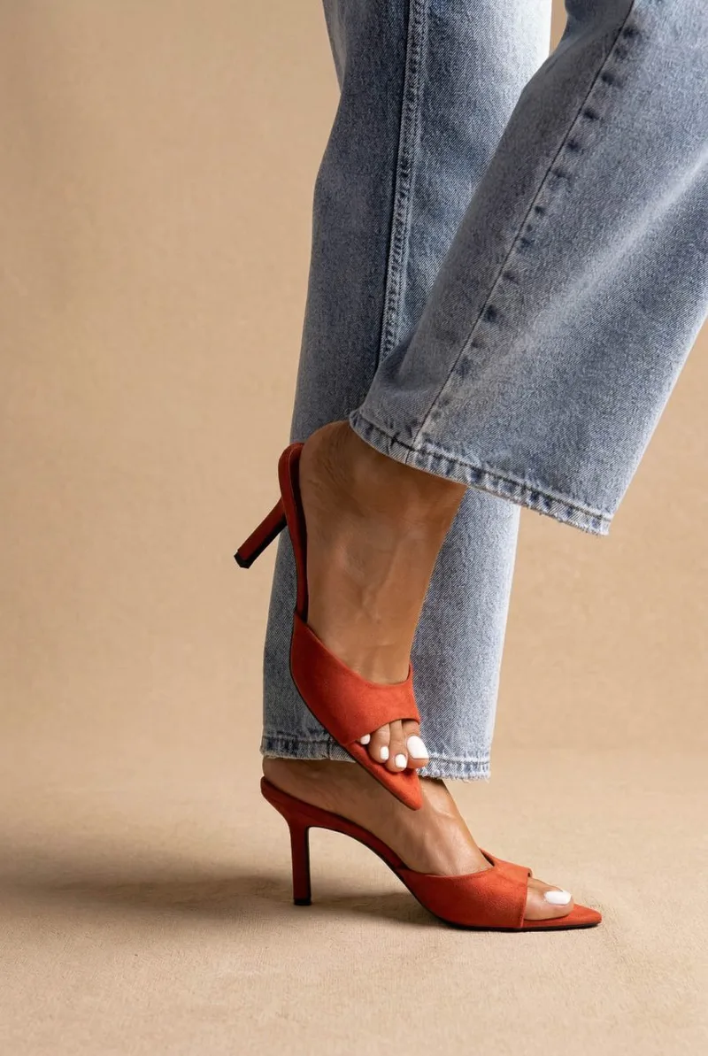 BOTEGGA 22 Slim Heel Mules Wide Strap - BOT19 - Terracotta suede