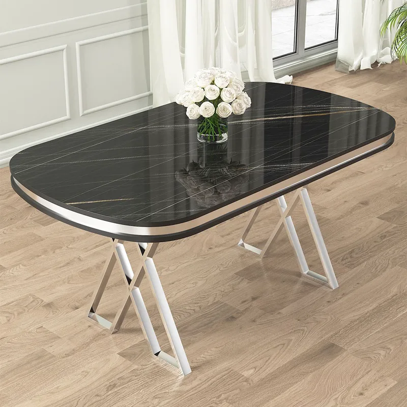 Τραπέζι Τραπεζαρίας Zae - Black Marble, Chrome 240Chr2105 (168x76x90 cm)