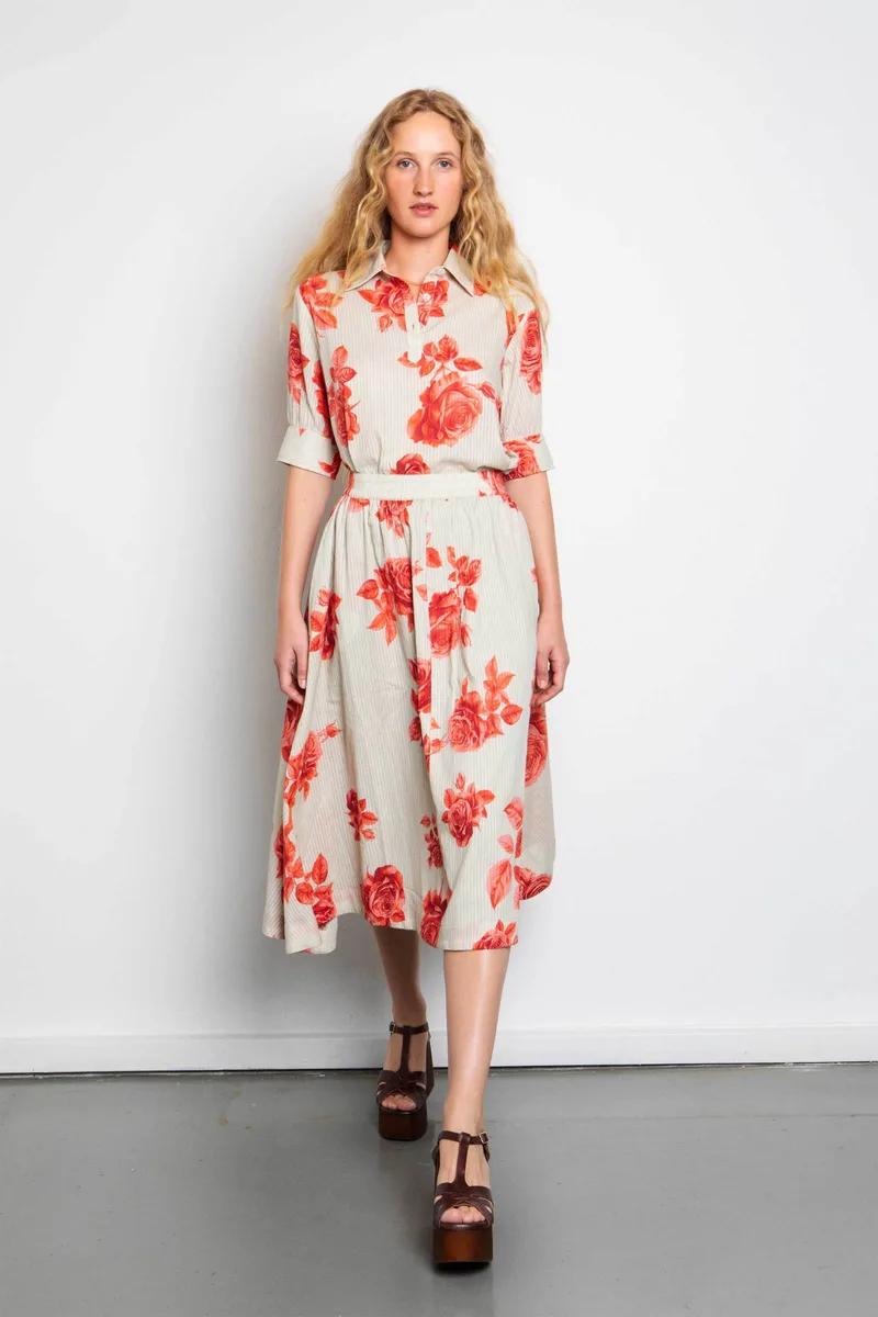 Niso γυναικείο πουκάμισο με floral print - ALI02SHE26 Πορτοκαλί