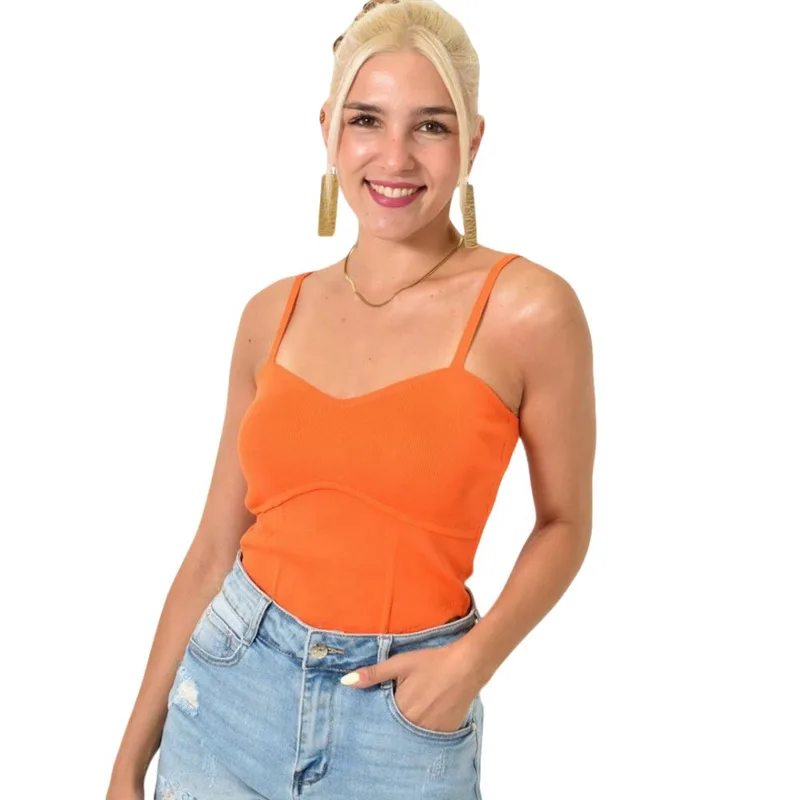Crop top πλεκτό με λεπτές τιράντες Πορτοκαλί 25190