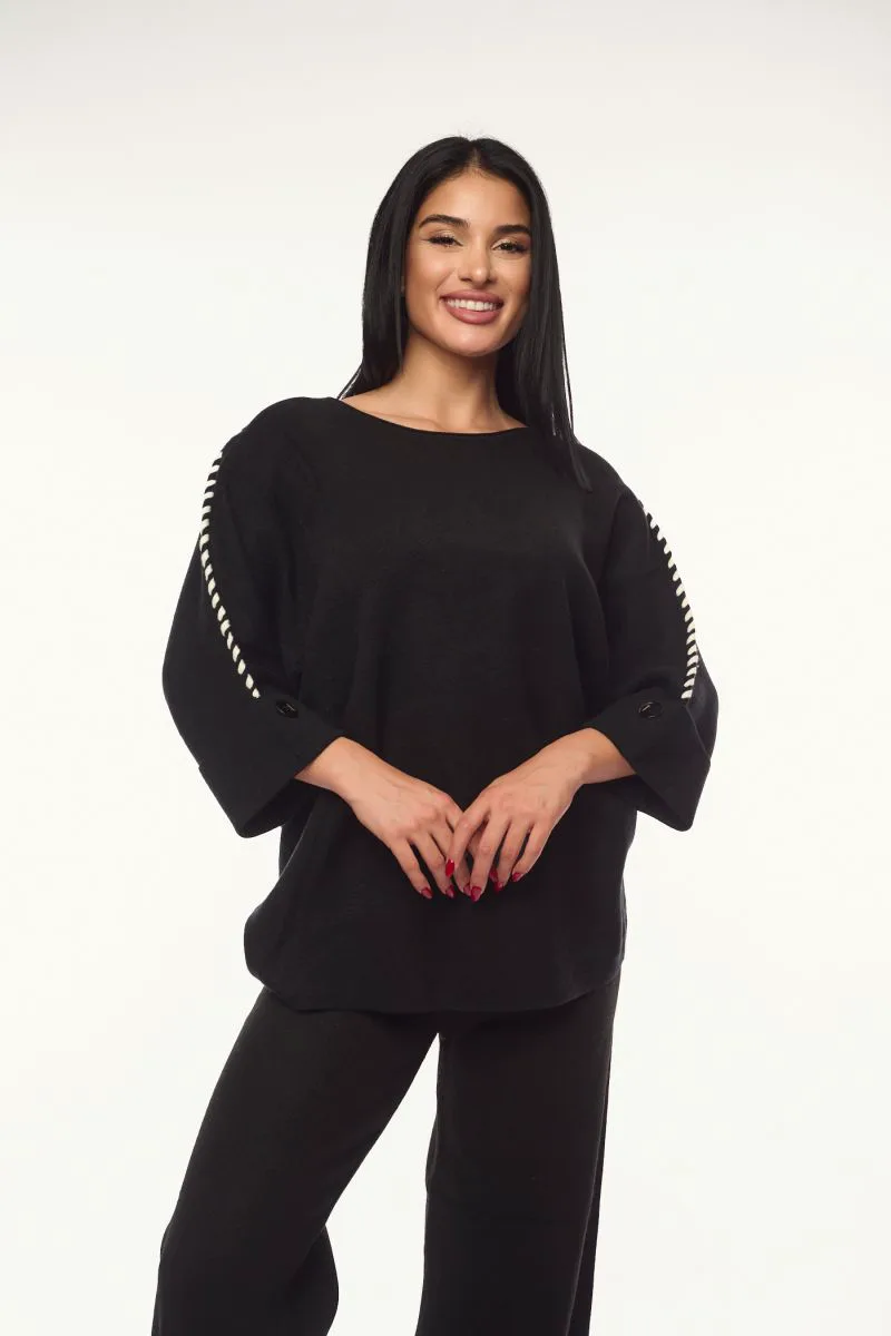 ΜΠΛΟΥΖΑ OVERSIZED ΜΕ ΔΙΑΚΟΣΜΗΤΙΚΕΣ ΡΑΦΕΣ ΜΑΥΡΗ Μαύρο