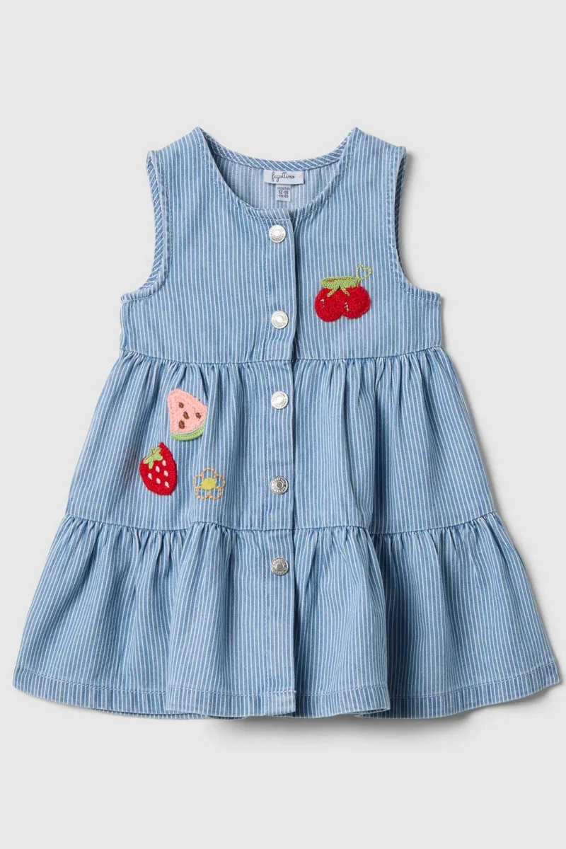 OVS βρεφικό denim φόρεμα με floral print Regular Fit - 002576656 Denim Blue