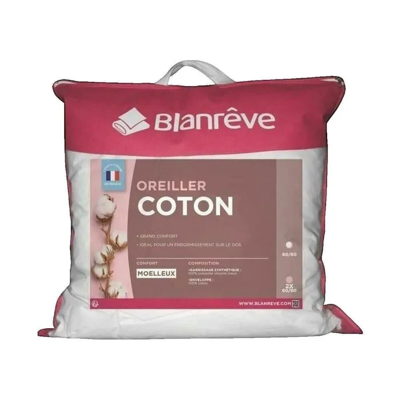 blanrêve Oreiller en coton 60 x 60 cm blanc