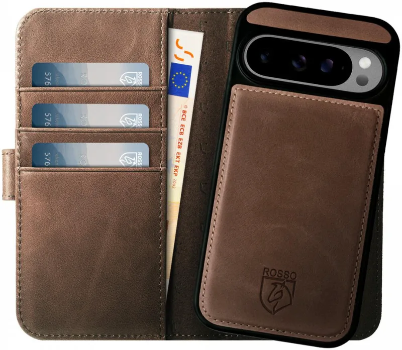 Θήκη Google Pixel 9 / 9 Pro Κόκκινο Elite Δερμάτινο Πορτοφόλι με MagSafe - Brown (8719246461798)