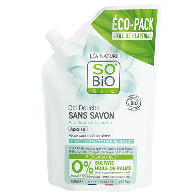 LÉa nature so bio étic Soap-free Shower Gel with Organic Lotus Flowers, 650 ml Refill