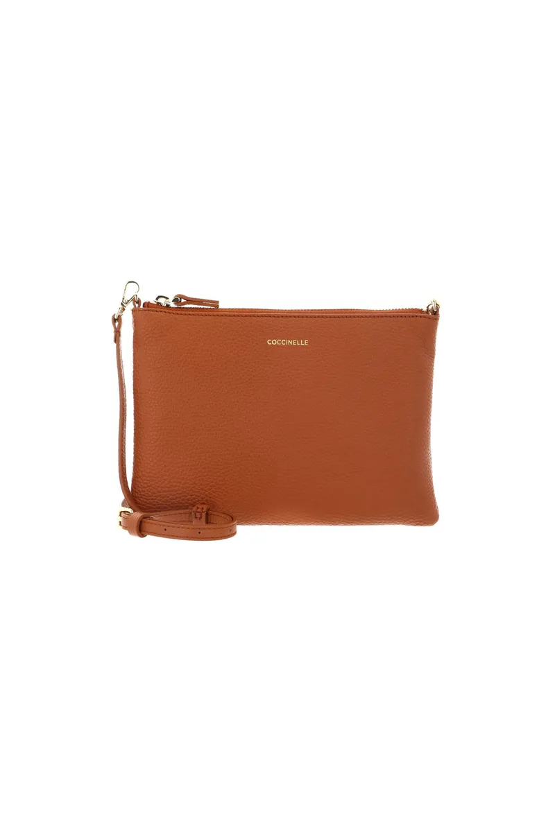 Coccinelle γυναικεία δερμάτινη τσάντα crossbody μονόχρωμη με logo print - E5MMA-55F401 Πορτοκαλί Σκούρο