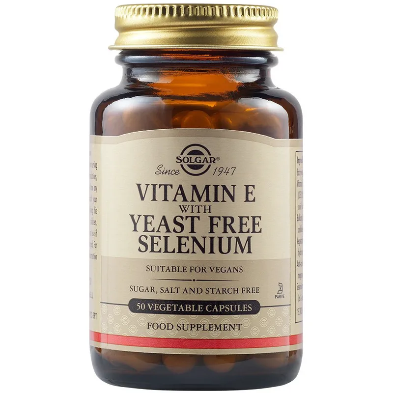 Solgar Vitamin E with Yeast Free Selenium Συμπλήρωμα Διατροφής με Βιταμίνη Ε & Σελήνιο για Ενίσχυση του Ανοσοποιητικού Συστήματος & του Μεταβολισμού 50veg.caps