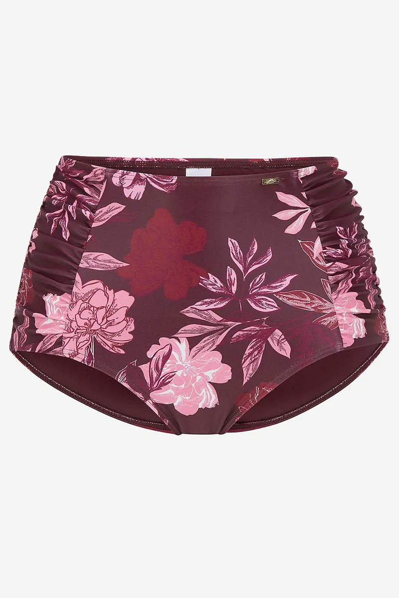 Ψηλόμεσο floral bikini slip σε μπορντώ χρώμα