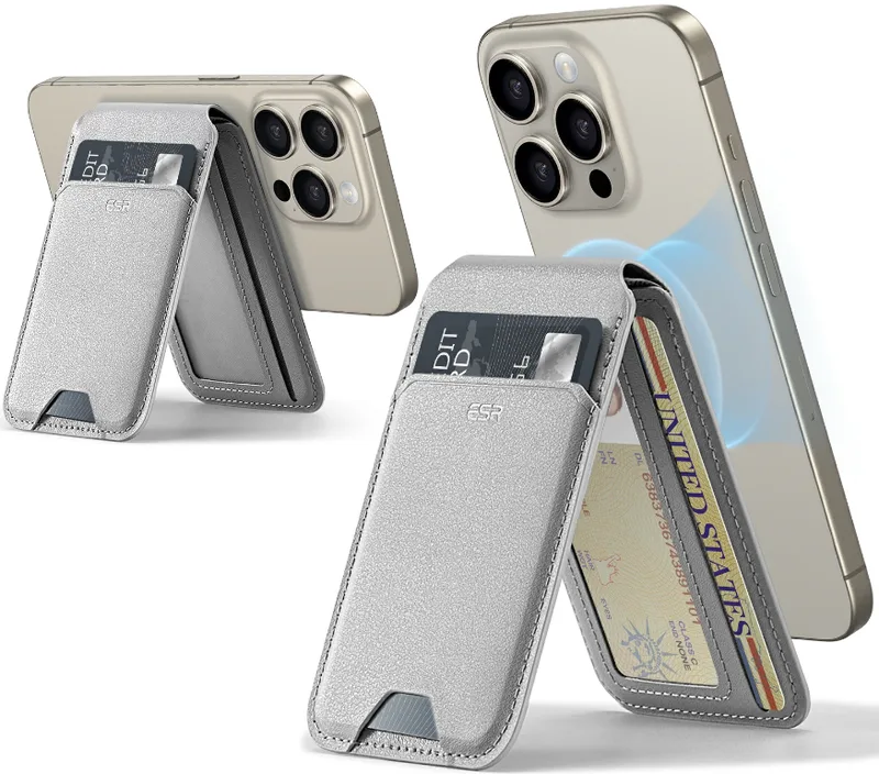 ESR HaloLock Wallet Stand - MagSafe Θήκη - Πορτοφόλι για Κάρτες / Αναδιπλούμενη Βάση από Vegan Δέρμα - Natural Titanium (4894240191996)