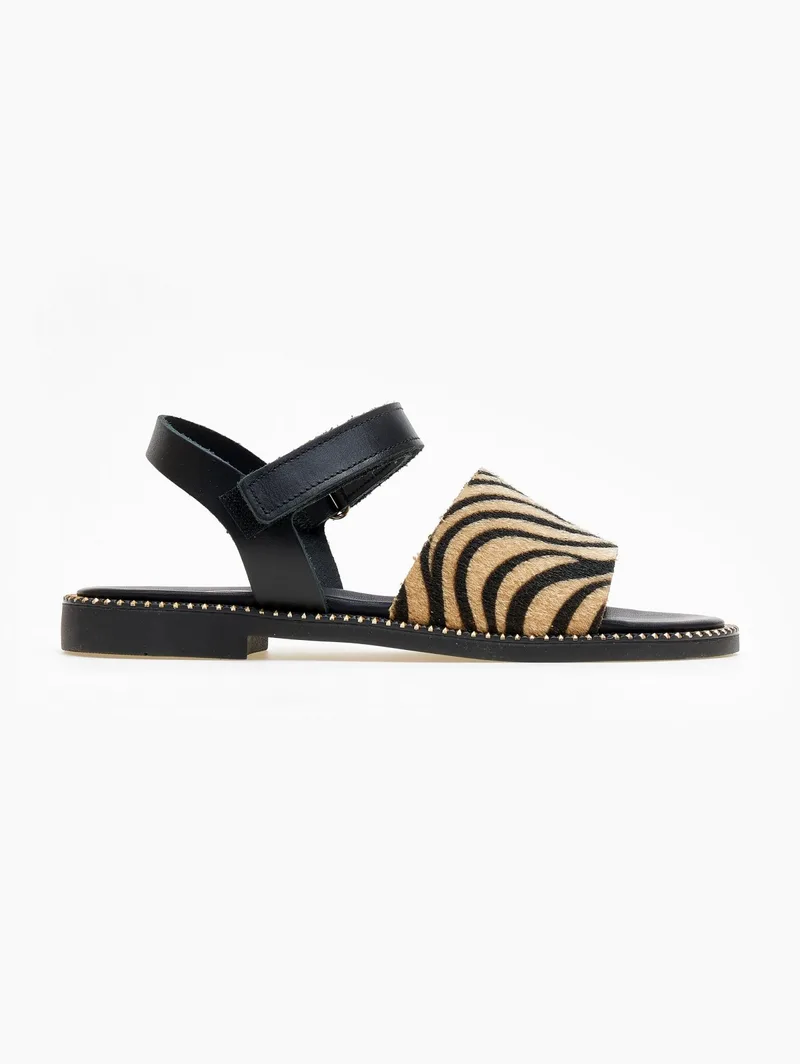 TFP Leather Ponyskin Sandals - 350 (zebra) - Black/Beige