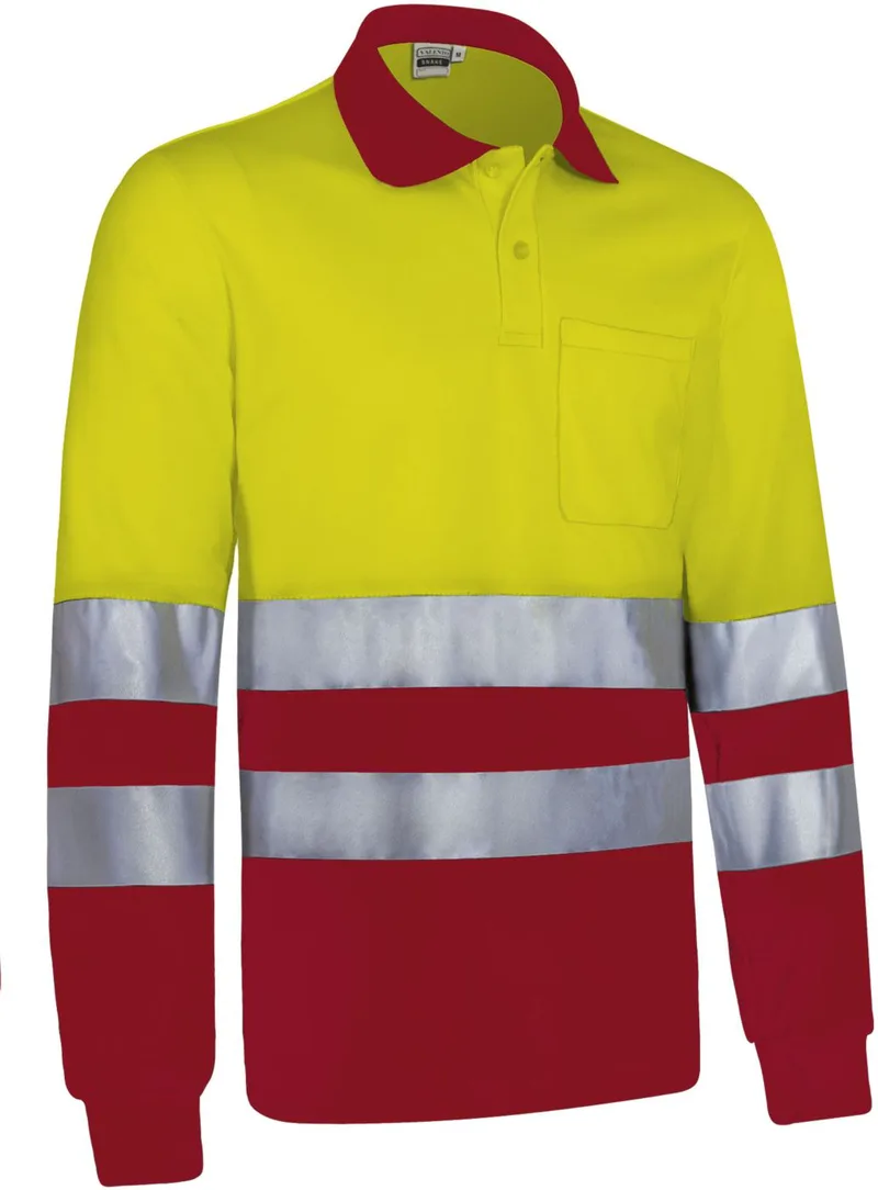 Hi-Vis Μακρυμάνικο Polo SNAKE Valento POVASNAAR Fluo Yellow-Lotto Red