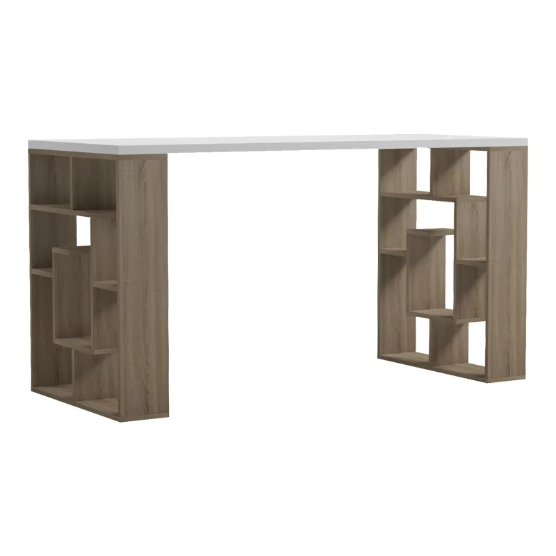 Γραφείο με ραφιέρα Labirent pakoworld sonoma-λευκό 140x60x75εκ - PAKO WORLD - 230-000236