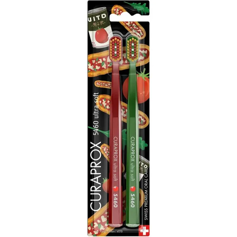 Curaprox Special Edition 5460 Ultra Soft Toothbrush Μαλακές Οδοντόβουρτσες Ενηλίκων με Εξαιρετικά Απαλές & Ανθεκτικές Ίνες για Αποτελεσματικό Καθαρισμό 2 Τεμάχια - Pizza