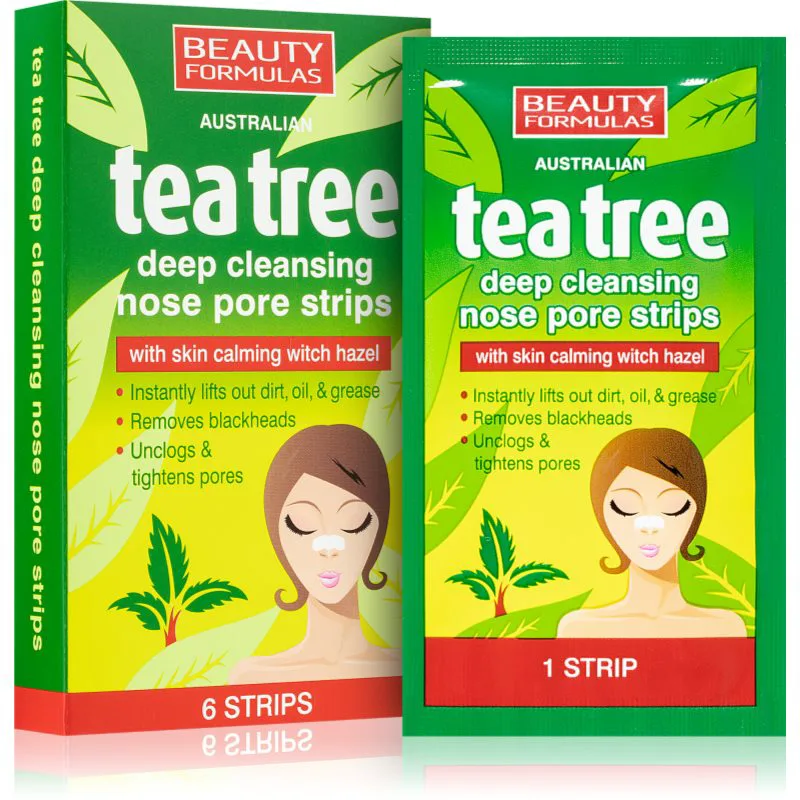 Beauty Formulas Tea Tree καθαριστικό έμπλαστρο για φραγμένους πόρους στη μύτη 6 τμχ