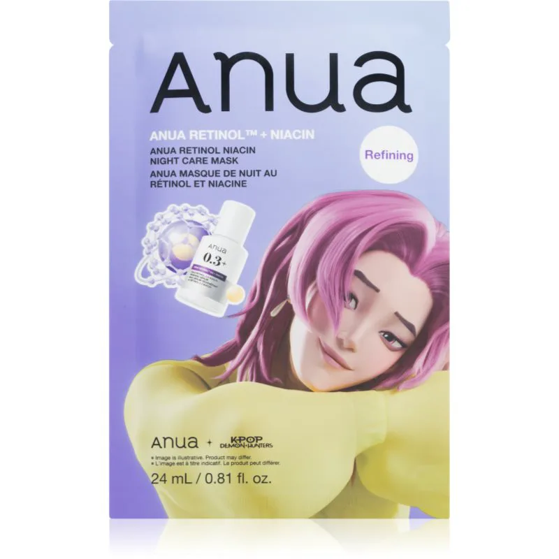 Anua K-Pop Demon Hunters Retinol Niacin Night Care Mask αναζωογονητική μάσκα νύχτας για ρυτίδες 24 ml
