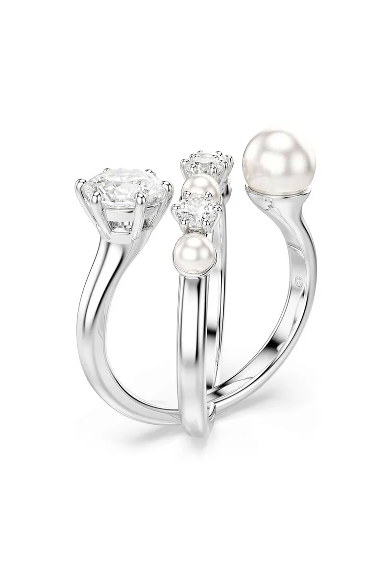 Swarovski γυναικείο δαχτυλίδι κοκτέιλ crystal pearl, στρογγυλή κοπή, λευκό, επιμετάλλωση ροδίου "Matrix" (55) - 5705612