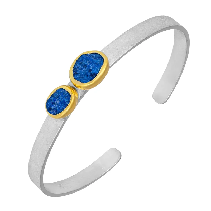 Δίχρωμη γυναικεία χειροπέδα με πέτρες Lapis Lazuli 925 051809 051809 Ασήμι