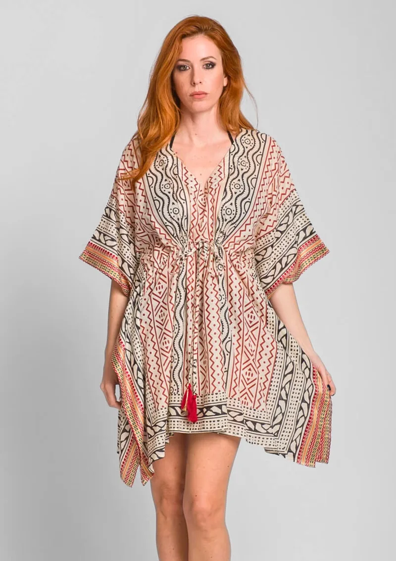 Mini Boho Καφτάνι Παραλίας Santorini - Πολύχρωμο