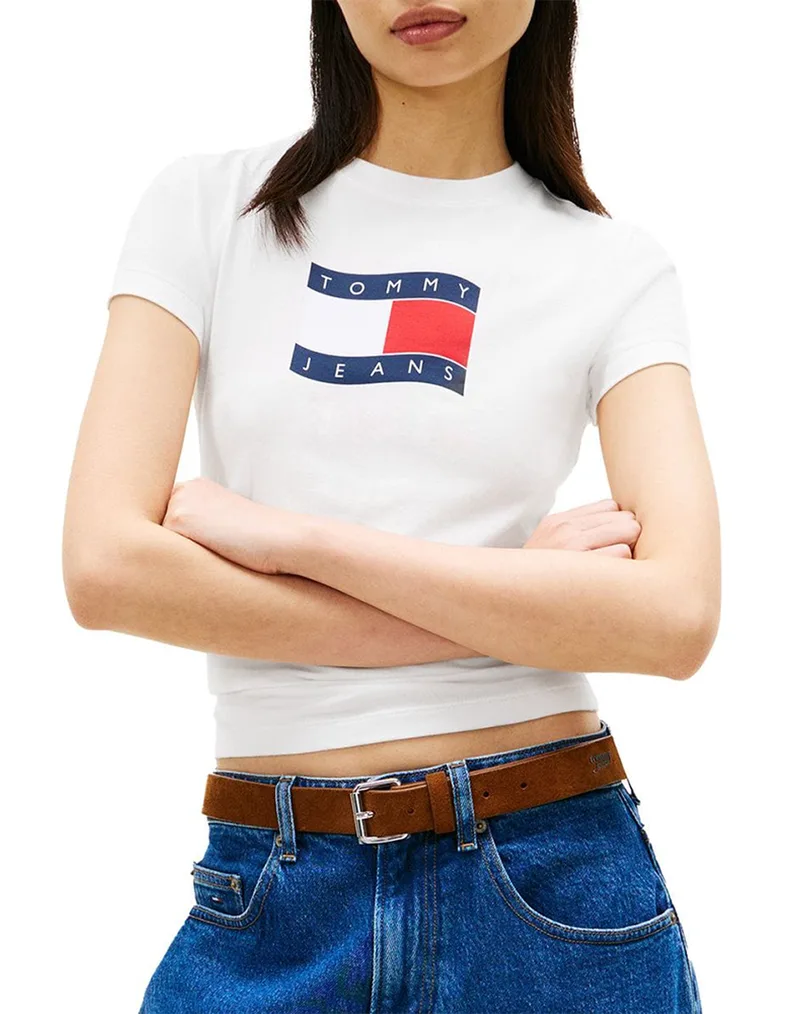 TOMMY JEANS TJW SLIM WAVY FLAG TEE EXT DW0DW22781-YBL Ecru