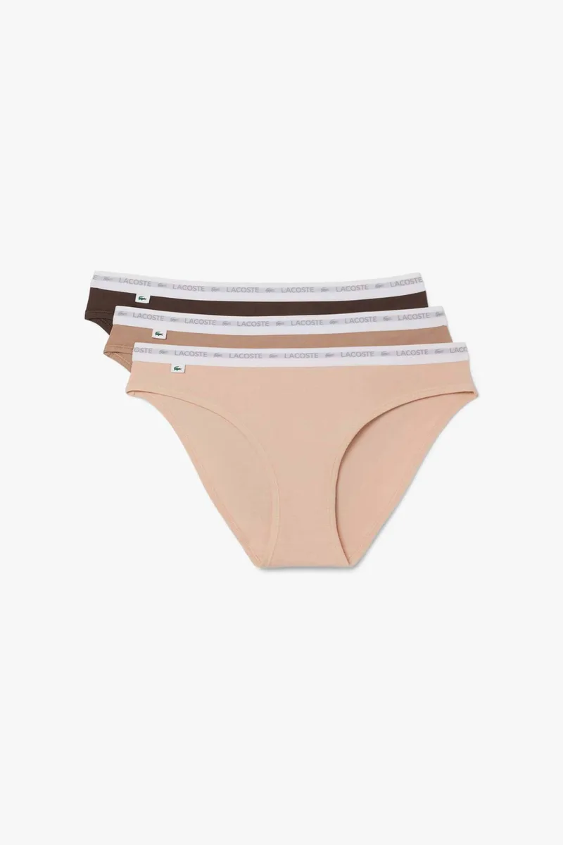 Lacoste σετ γυναικεία εσώρουχα brief με contrast μέση και λογότυπο (3 τεμάχια) - 8F1338 Μπεζ