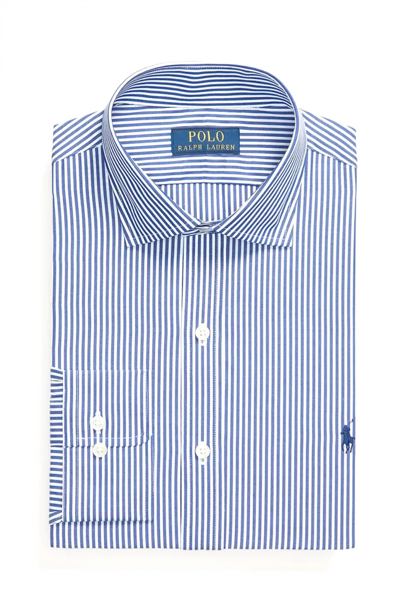 RALPH LAUREN ΠΟΥΚΑΜΙΣΟ ΡΙΓΕ CUSTOM FIT ΜΠΛΕ-ΛΕΥΚΟ