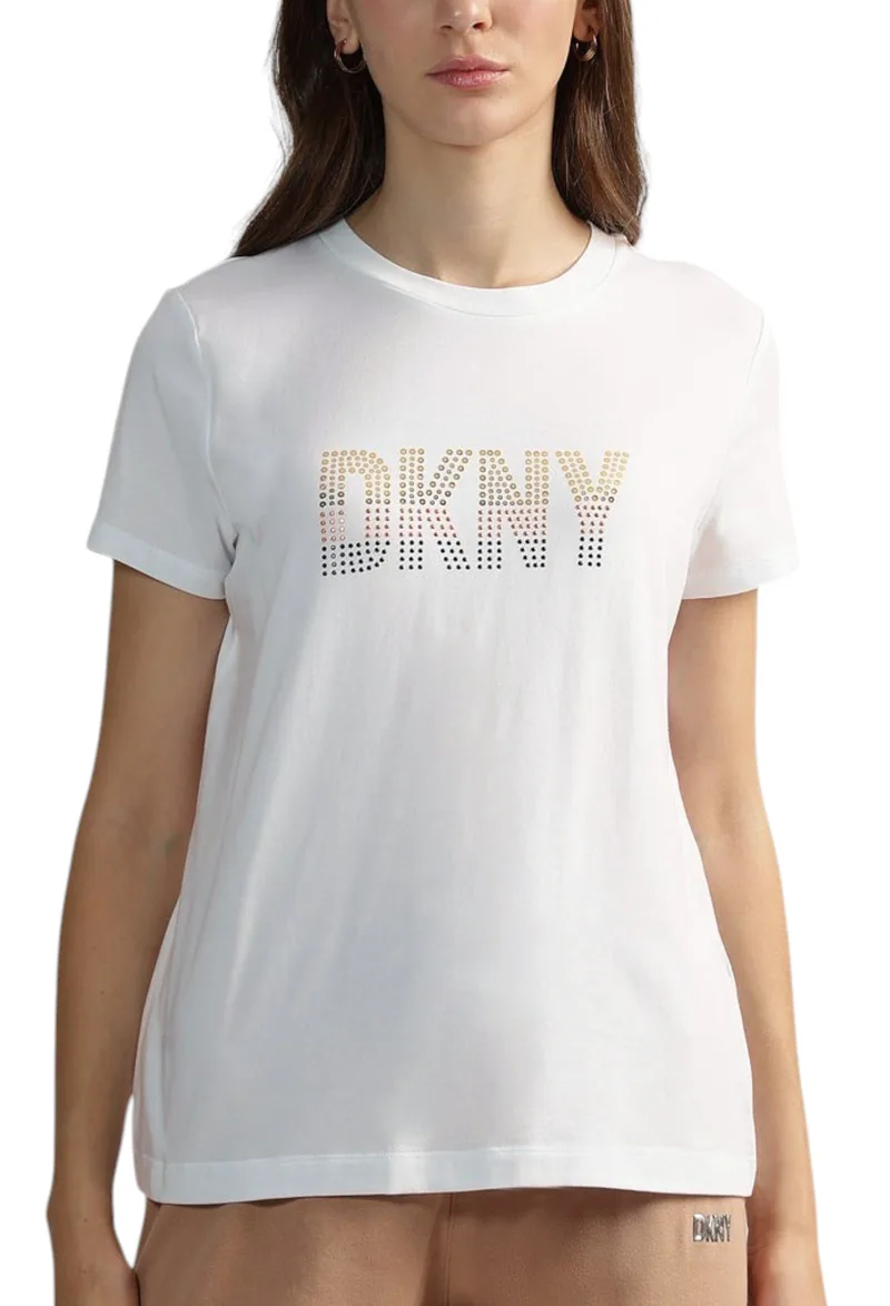 Μπλούζα Κοντομάνικη DKNY Logo Με Στρας P4DHEWNA-WHT-WHITE Γυναικείο