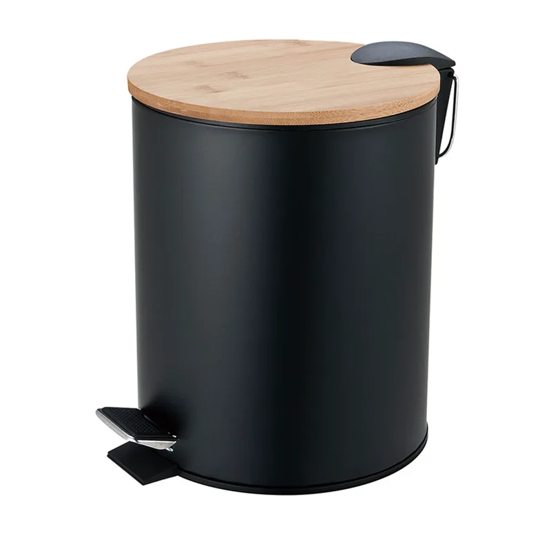 Καλάθι Απορριμμάτων Οβάλ 5L Soft Close Μεταλλικός Μαύρος Με Μπαμπού Καπάκι 20,5x23x26εκ. MRShome DS-8938B06 (Υλικό: Μεταλλικό, Χρώμα: Μαύρο) - sealskin - sl-DS-8938B06