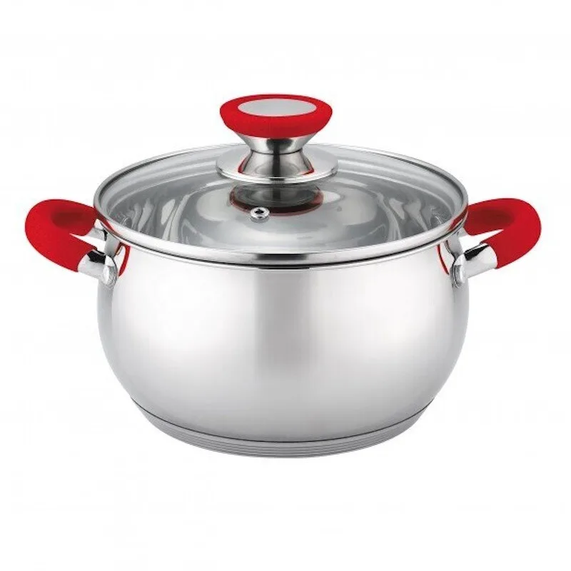 Κατσαρόλα Oliver Voltz OV51210N26, 26cm, 7.7l, Επαγωγή, Λαβές από σιλικόνη , Inox/Κόκκινος