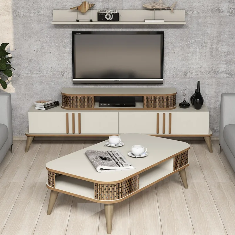 Σετ Επίπλων Σαλονιού Eylul - Cream 845Hct5221 (168x51,6x39 cm)