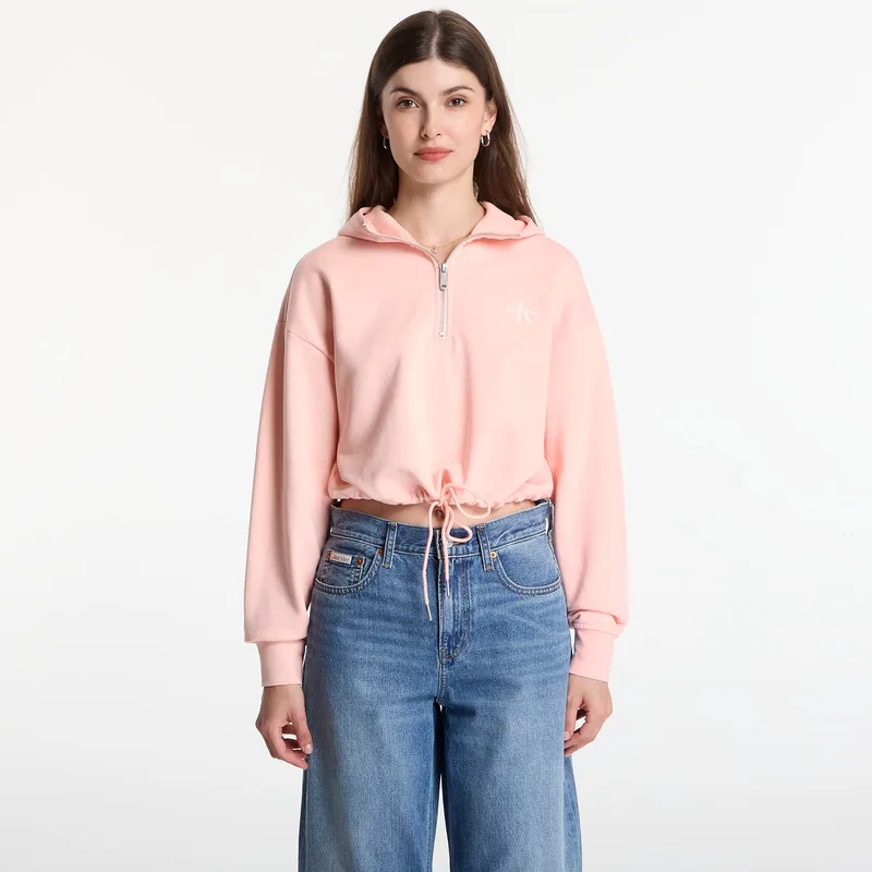 Φούτερ Calvin Klein Jeans Ls Monologo Terry Cropped Tie Hoodie Peachy Day XS