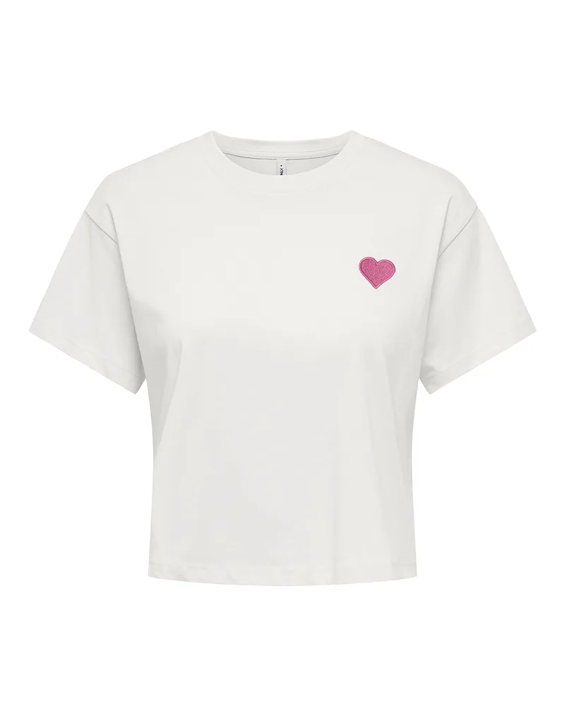 ONLY ONLBRIANNA S/S O-NECK TOP BOX JRS 15371982-Cloud DancerWild orchid heart White