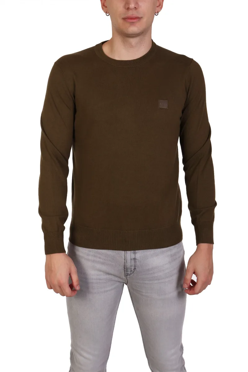 BOSS CASUAL ΠΛΕΚΤΟ ROUND NECK KANOVANO ΧΑΚΙ
