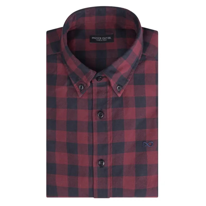 Custom Fit Plaid Πουκάμισο Μπορντώ (Modern Fit) New Arrival